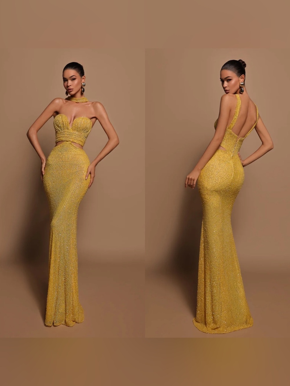 Fjolla Nila Pansy Haute Couture Dress Maxi Embellished Yellow XS NWT